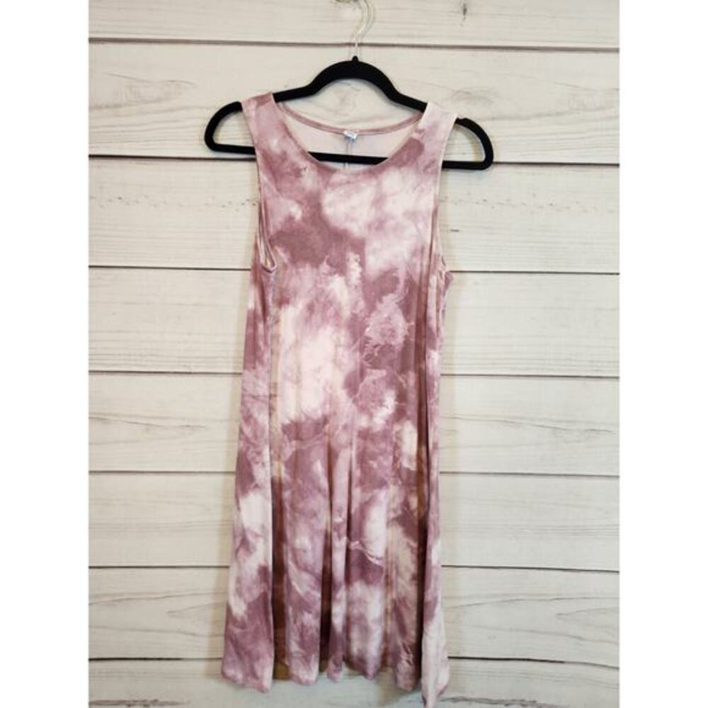 Old Navy Women's Pink White Tie Dye Round Neck Sleeveless Mini Dress Size Medium